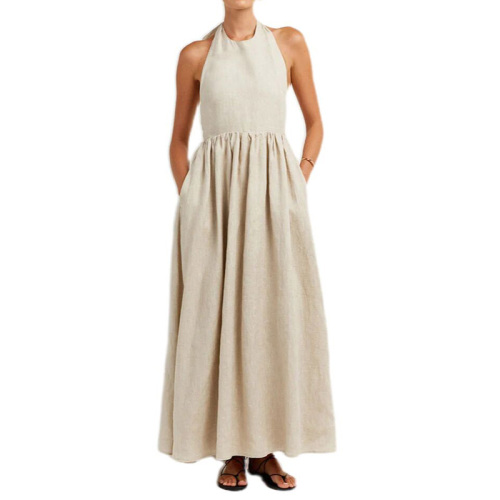 Backless linen midi dress for women
