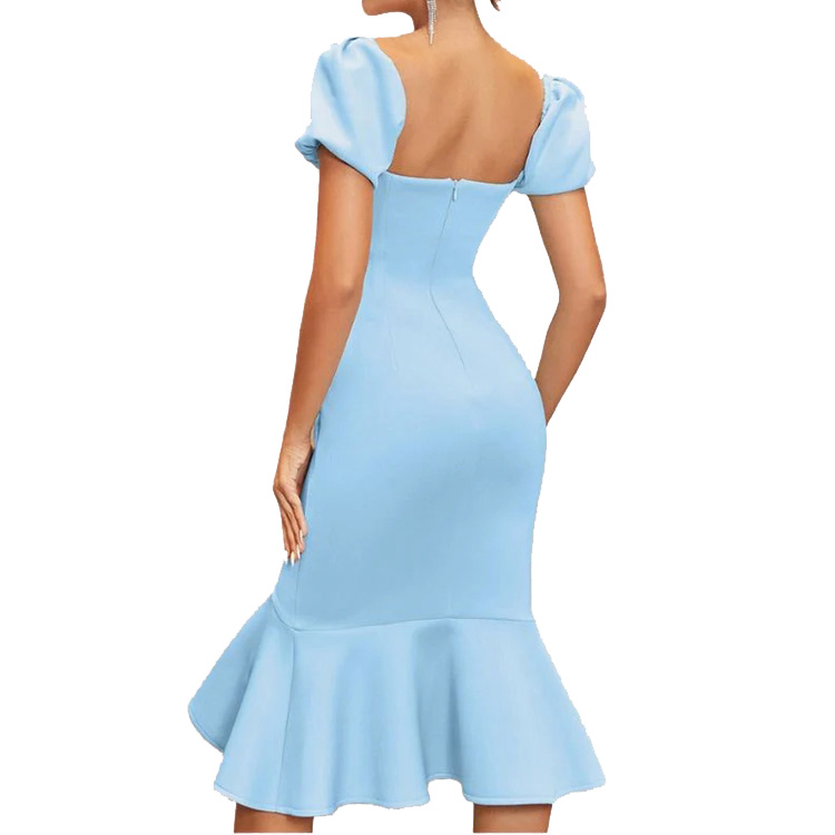 Puff sleeves ruffle bodycon midi dress