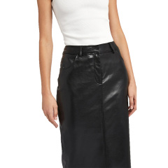 Ladies black long maxi leather skirt