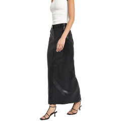 Ladies black long maxi leather skirt