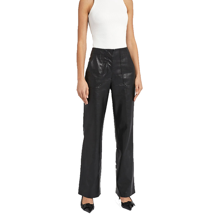 Ladies straight leg black leather trousers
