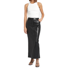 Ladies black long maxi leather skirt