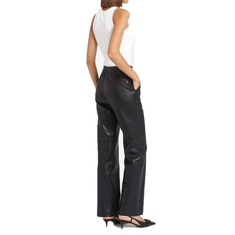 Ladies straight leg black leather trousers