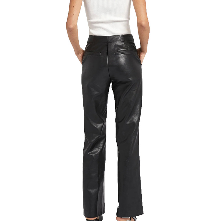 Ladies straight leg black leather trousers