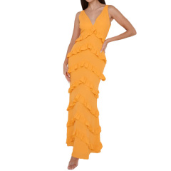 Ladies summer sleeveless V neck ruffle tiered maxi dress