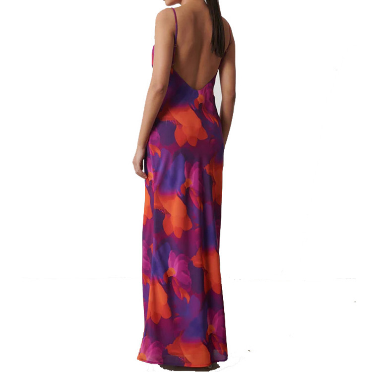 Ladies sleeveless cowl neck floral printed chiffon maxi dress