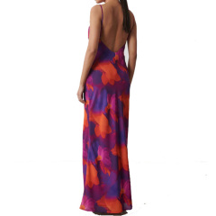 Ladies sleeveless cowl neck floral printed chiffon maxi dress