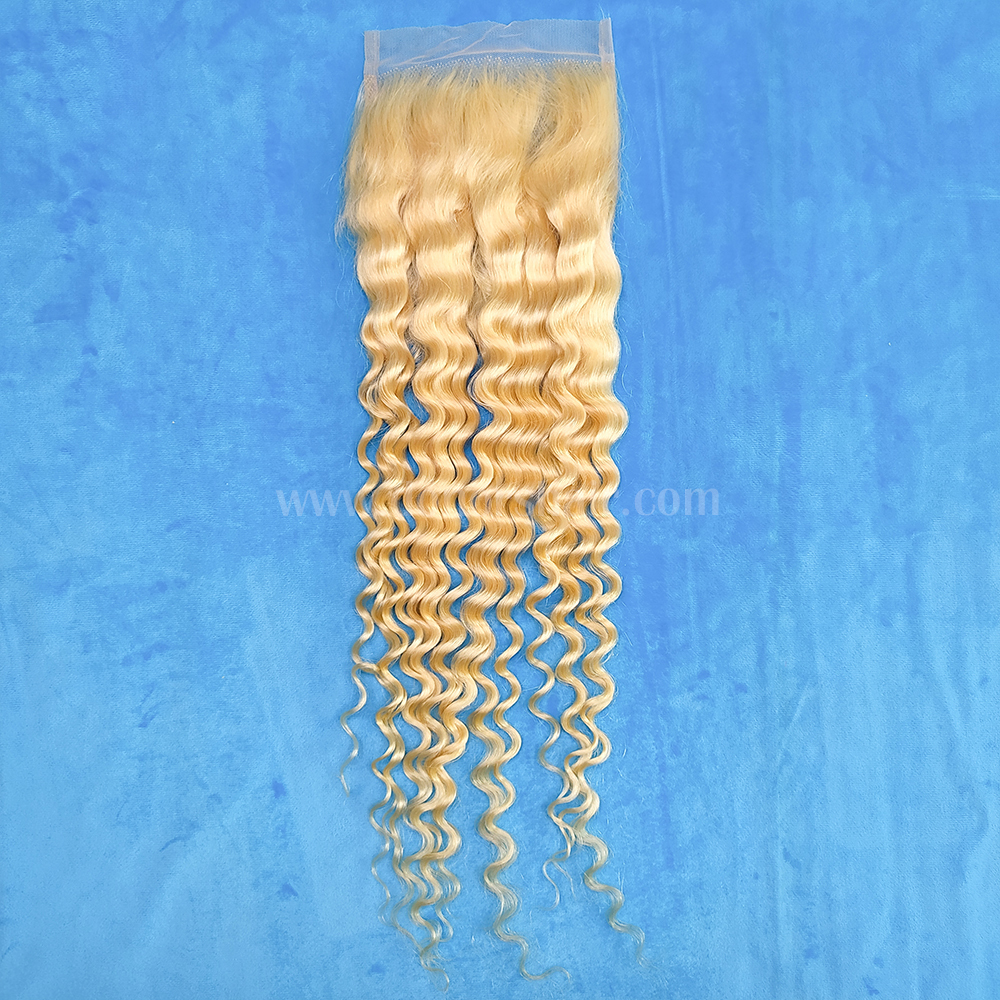 Donors #613 Blonde Color Deep Wave 5x5 Transparent Lace Closure