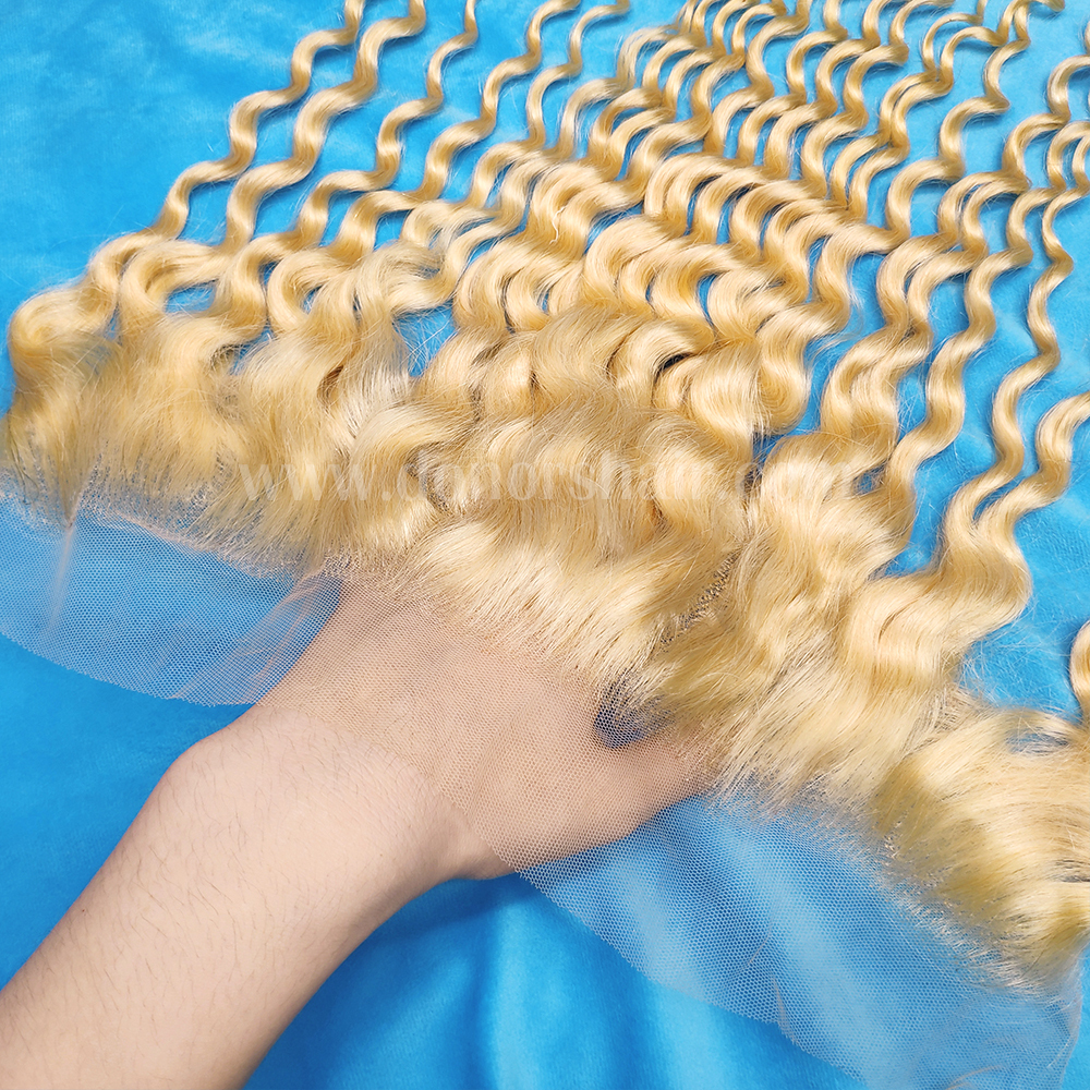 Donors #613 Blonde Deep Wave 13x4 Transparent Lace Frontal