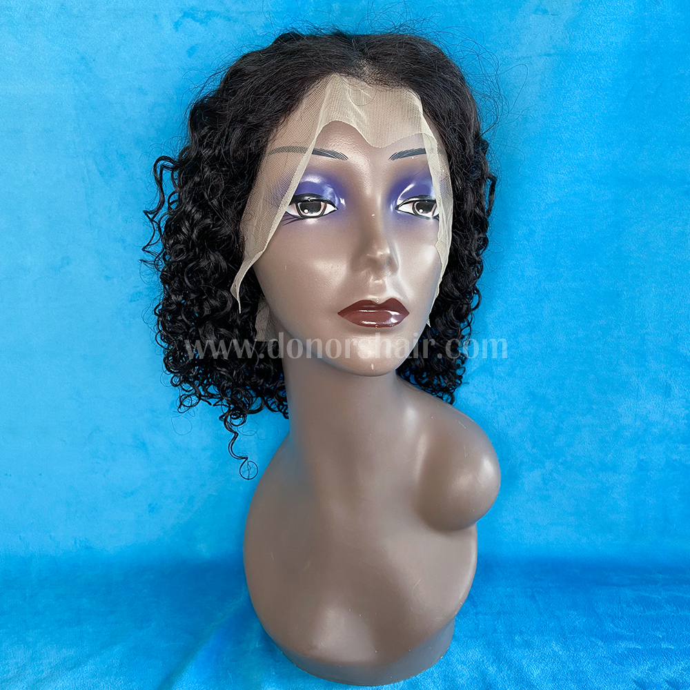 Donors Curly Bob Frontal Transparent Lace Wig 100% Human Hair