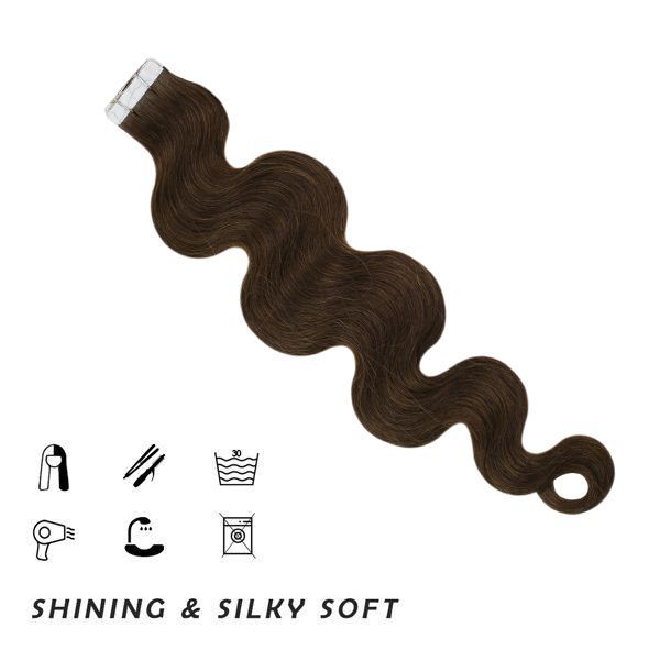 Donors 18"-30"  Tape in Hair Extensions Darkest Dark Brown Body Wave #2 50g/pack