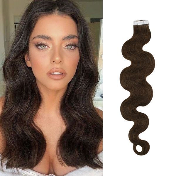 Donors 18"-30"  Tape in Hair Extensions Darkest Dark Brown Body Wave #2 50g/pack