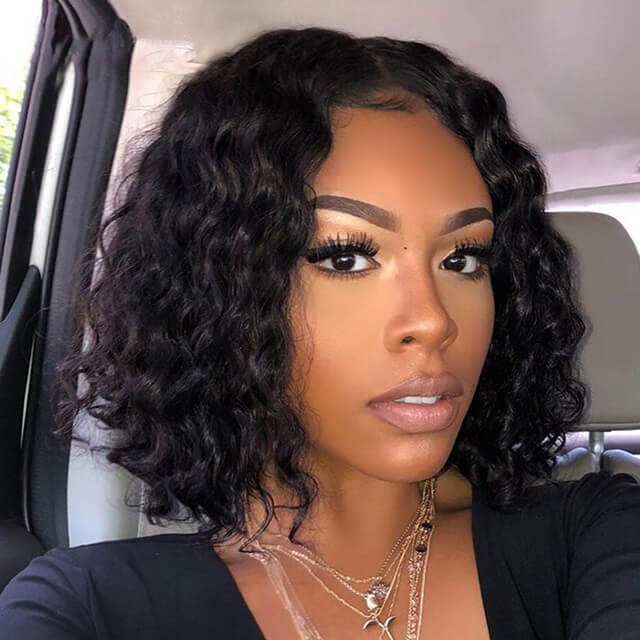 Donors Curly Bob Frontal Transparent Lace Wig 100% Human Hair