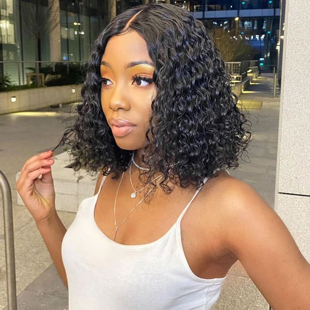 Donors Curly Bob Frontal Transparent Lace Wig 100% Human Hair