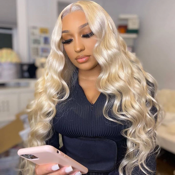 Donors#613 Blonde 13x4 Transparent Lace Frontal Wig 6 Pcs Free Shipping