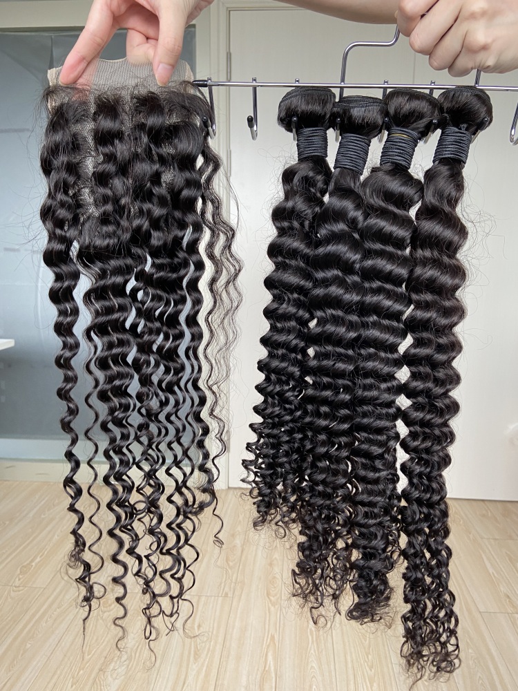 Donors Deep Wave 100% Mink Hair with 4x4 Transparent Lace Closure