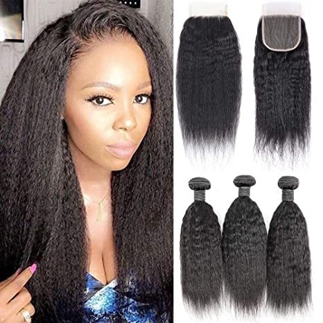 Donors Kinky Straight Mink Hair with 4x4 Transparent Lace Closure