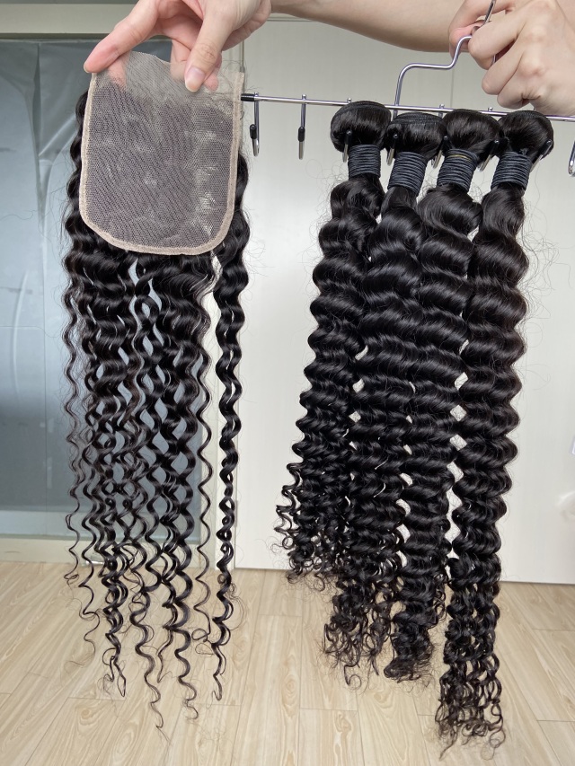 Donors Deep Wave 100% Mink Hair with 4x4 Transparent Lace Closure