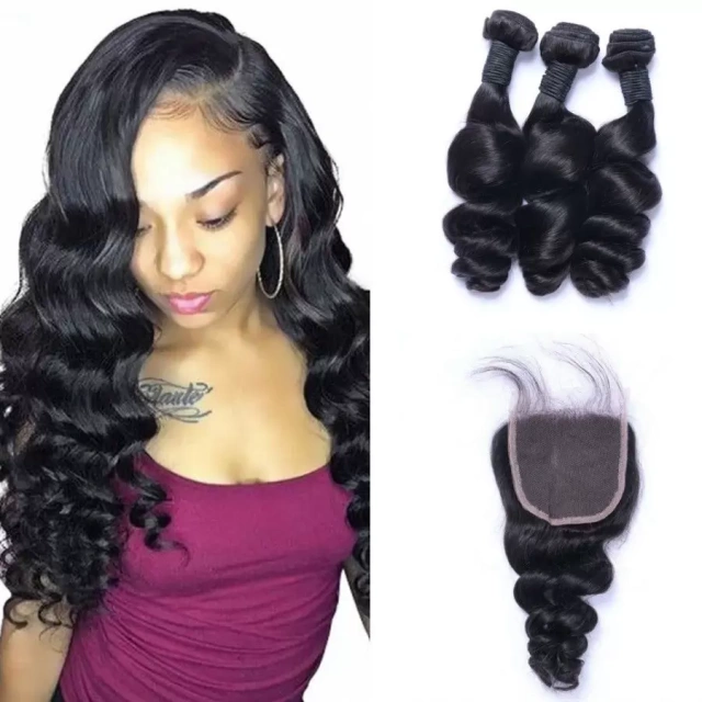 Donors 100% Mink Human Hair Loose Wave with 4x4 Transparent Lace Closure