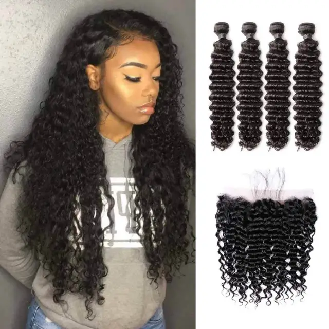 Donors Deep Wave 100% Mink Hair with 13x4 Transparent Lace Frontal