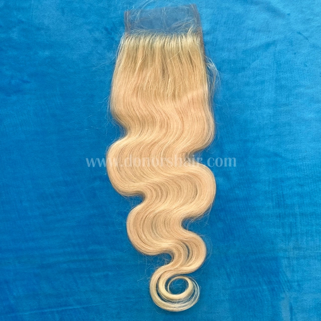 Donors Blonde 613 Color Body Wave Virgin Hair with 4x4 Transparent Lace Closure