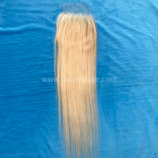 Donors  Blonde 613 Color Straight Hair with 4x4 Transparent Lace Closure