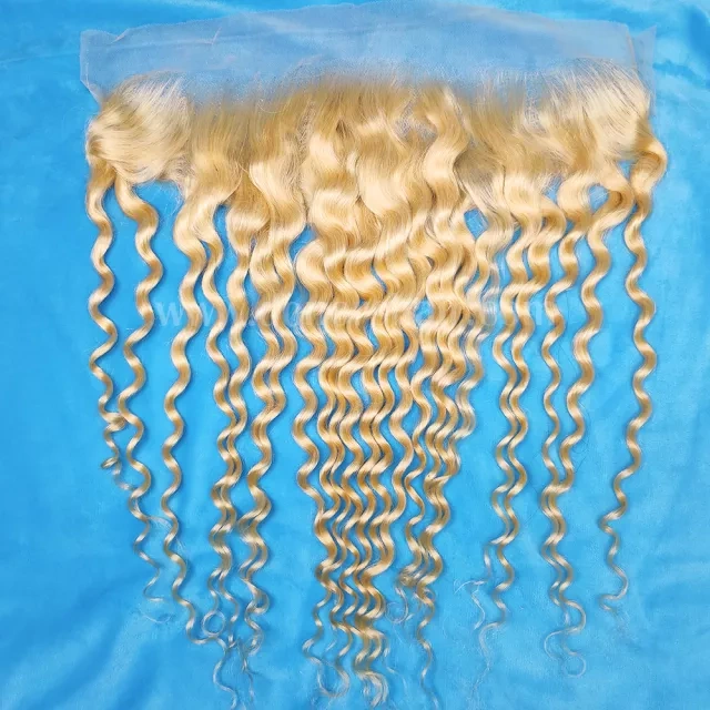 Donors Blonde 613 Deep Wave Hair Bunldes with 13x4 Transparent Lace Frontal