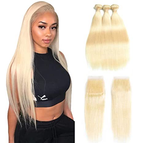 Donors  Blonde 613 Color Straight Hair with 4x4 Transparent Lace Closure