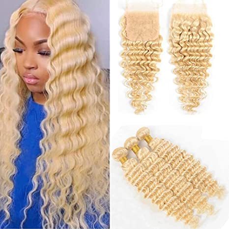 Donors Affordable Blonde 613 Deep Wave Hair with 4x4 Transparent Lace Closure