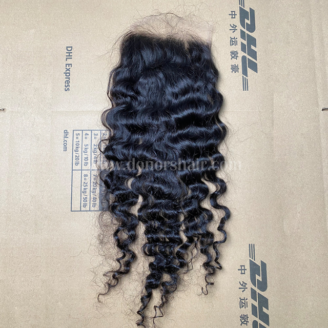 Donors Unprocessed Indian Curly Raw Hair with 4x4 HD Lace Closure