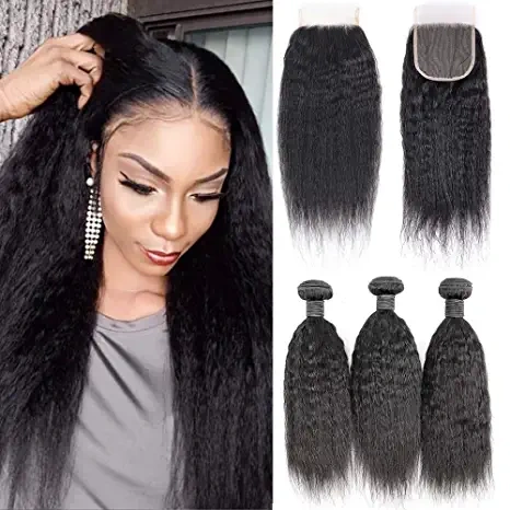 Donors 100% Mink Hair 3 Bundles with 4x4 HD Kinky Straight Lace Closure