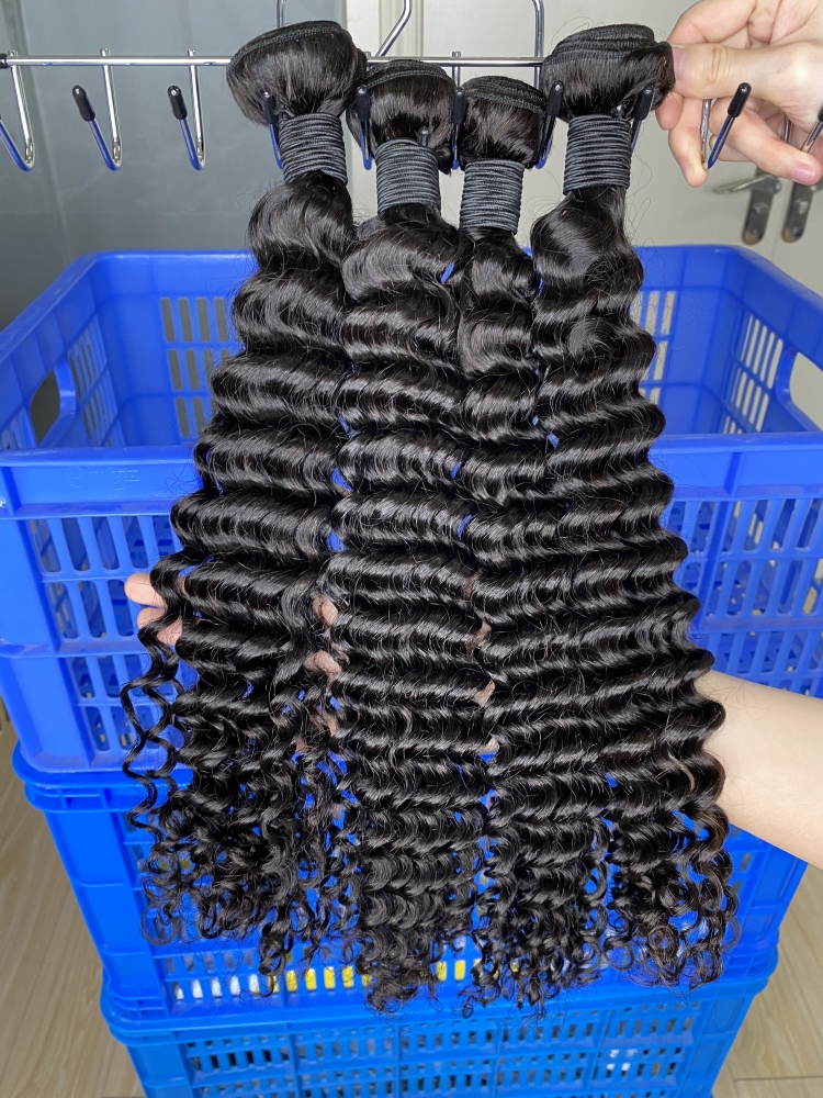 Donors High Quality Mink Hair Deep Wave 3 Bundles with 13x4 HD Lace Frontal