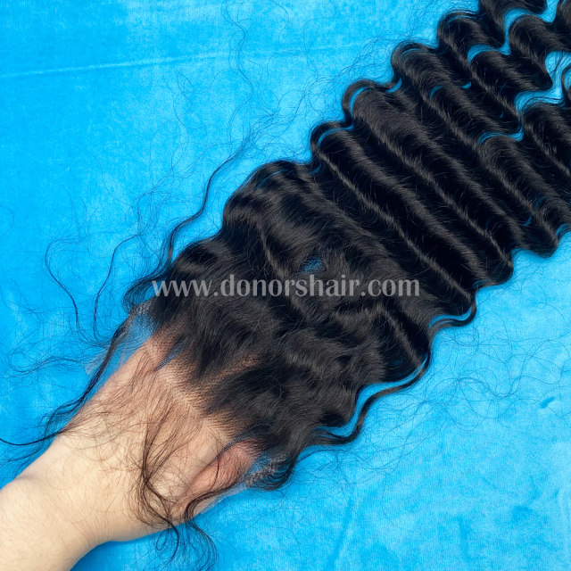 Donors Unprocessed Deep Wave Mink Hair 3 Bundles with 4x4 HD Lace Closure