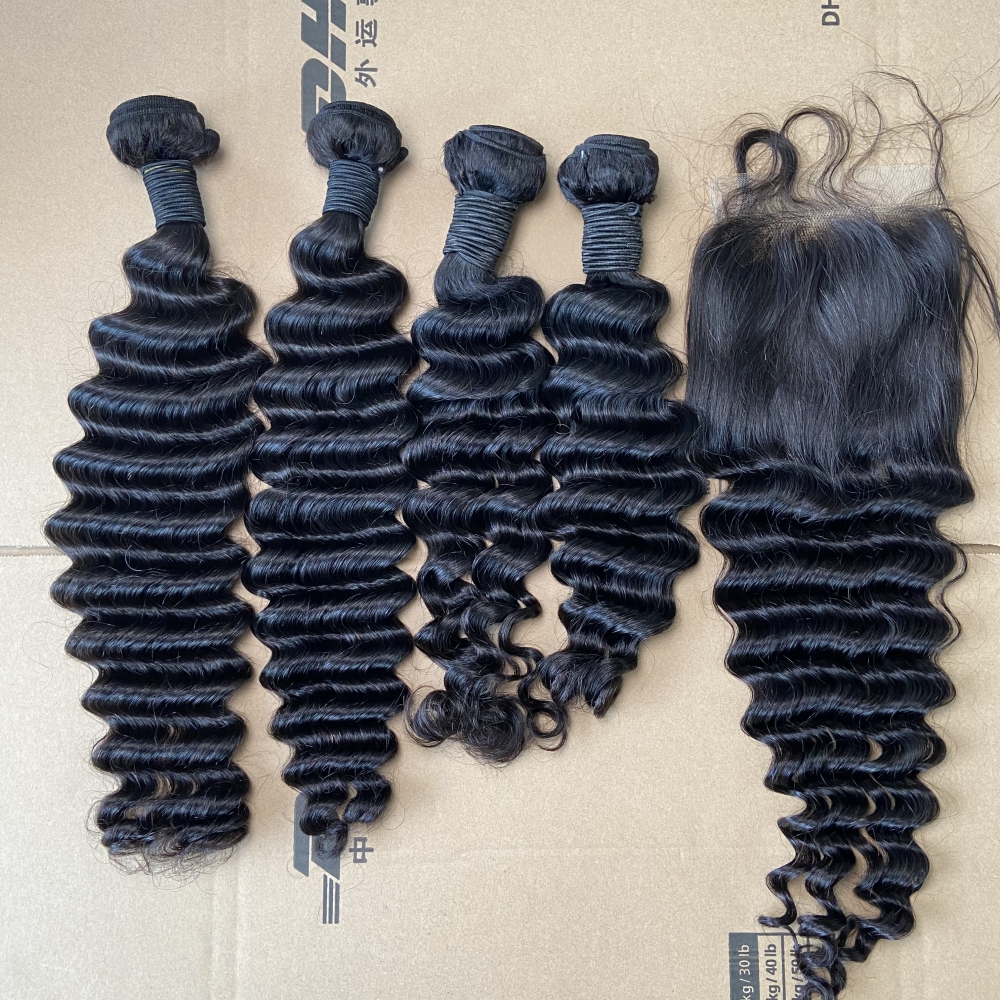 Donors 100% Mink Hair Loose Deep 3 Bundles with 4x4 HD Lace Closure