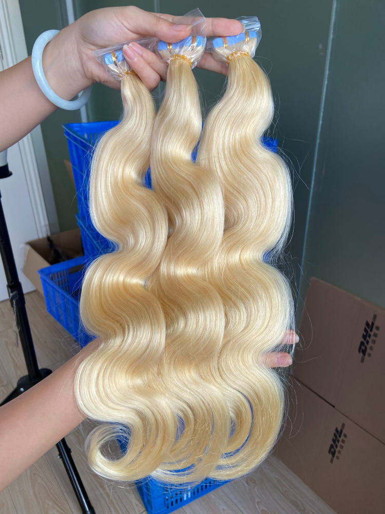 Donors 613 Blonde Color Body Wave Tape Ins Human Hair Extensions
