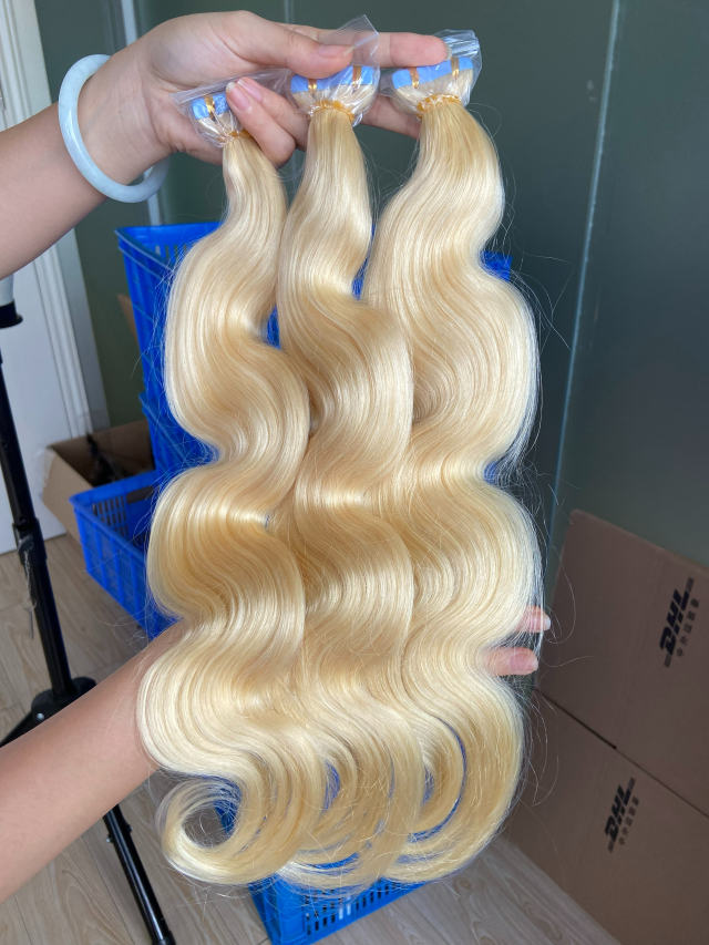 Donors 613 Blonde Color Body Wave Tape Ins Human Hair Extensions