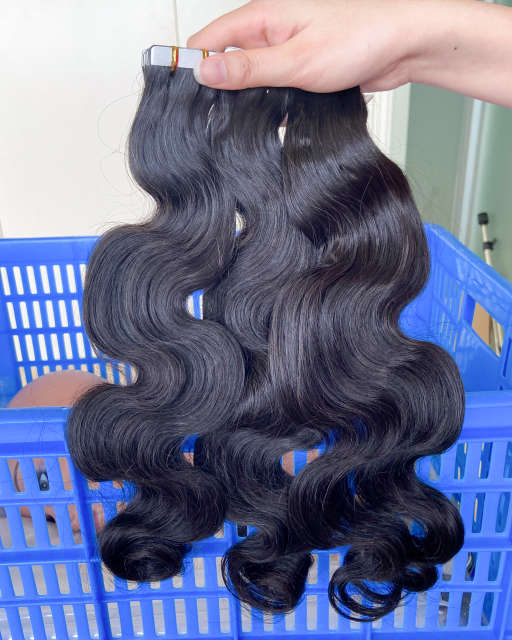 Donors 16"-30" Tape In Black Body Wave Human Hair Extensions 20pcs/pack