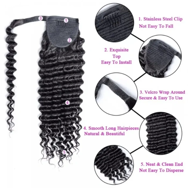 Donors Deep Wave Clip In Weave Ponytail Mink Hair Extensions