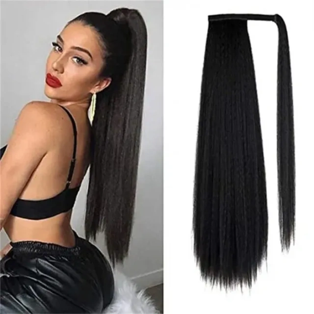 Donors Silky Kinky Straight Clip in Weave Ponytail Human Hair Extensions Wrap Around