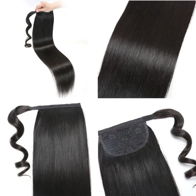 Donors Straight Raw Hair Ponytail With Clip In Wrap-around Ponytail Extension Hair