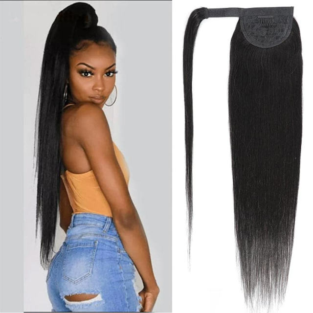 Donors Straight Raw Hair Ponytail With Clip In Wrap-around Ponytail Extension Hair