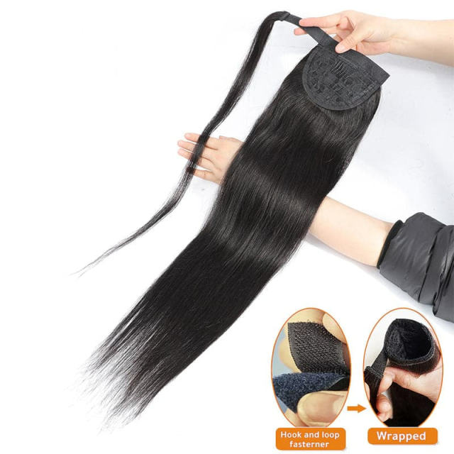 Donors Straight Wrap Around Ponytail Human Hair Extensions Natural Color Hairpiece