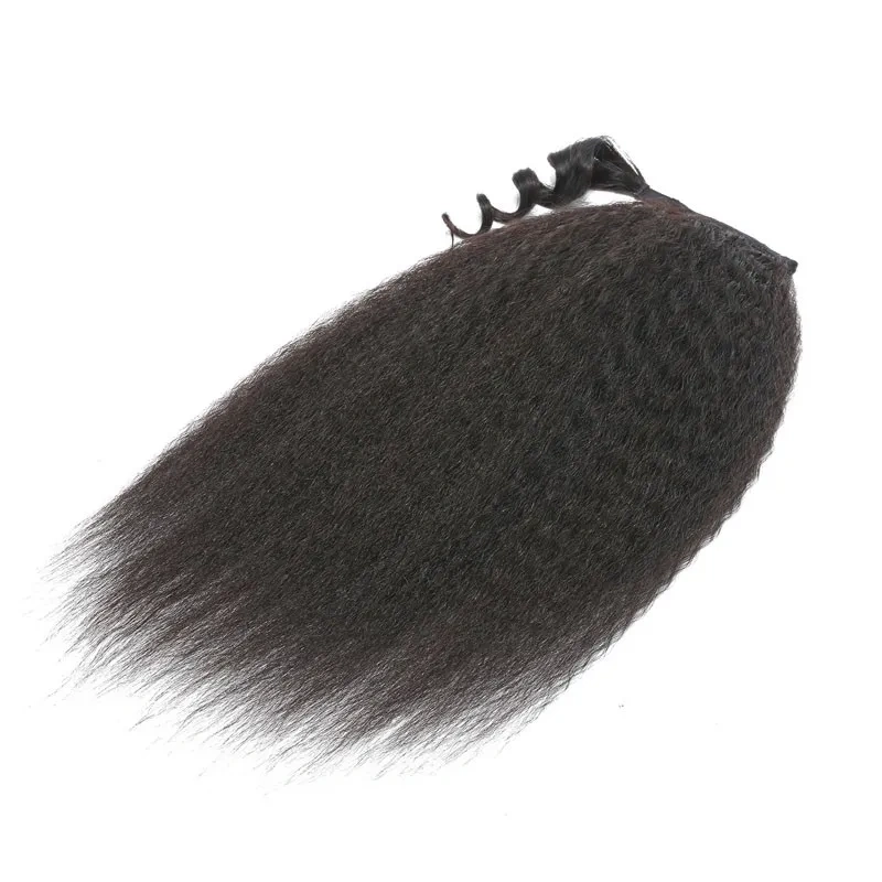 Donors Silky Kinky Straight Clip in Weave Ponytail Human Hair Extensions Wrap Around