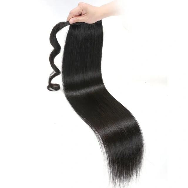 Donors Straight Wrap Around Ponytail Human Hair Extensions Natural Color Hairpiece