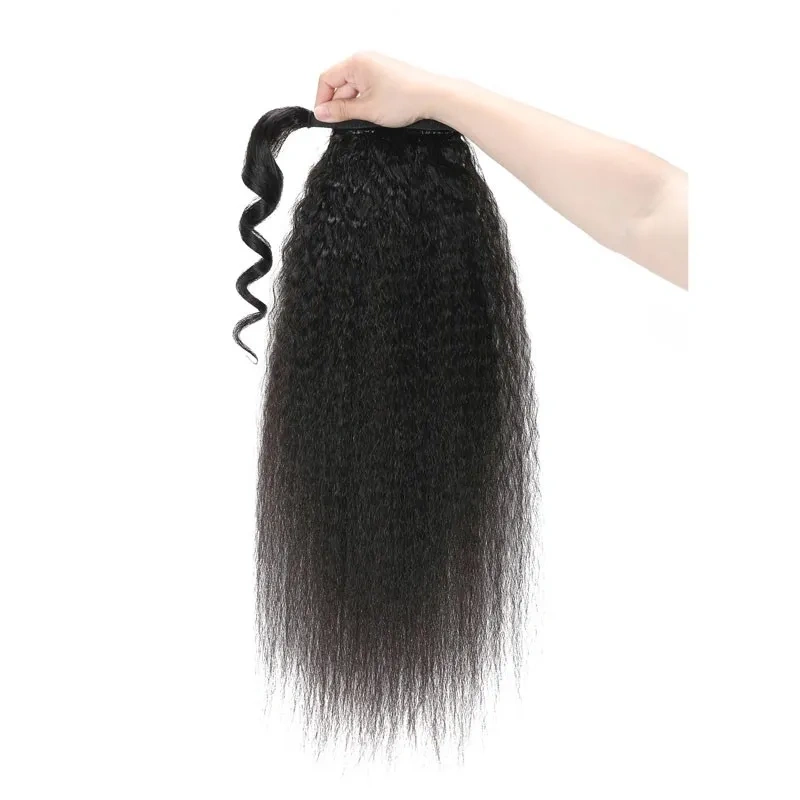 Donors Silky Kinky Straight Clip in Weave Ponytail Human Hair Extensions Wrap Around