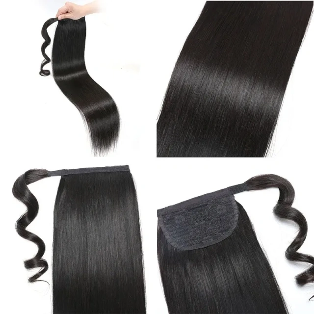 Donors Straight Wrap Around Ponytail Human Hair Extensions Natural Color Hairpiece