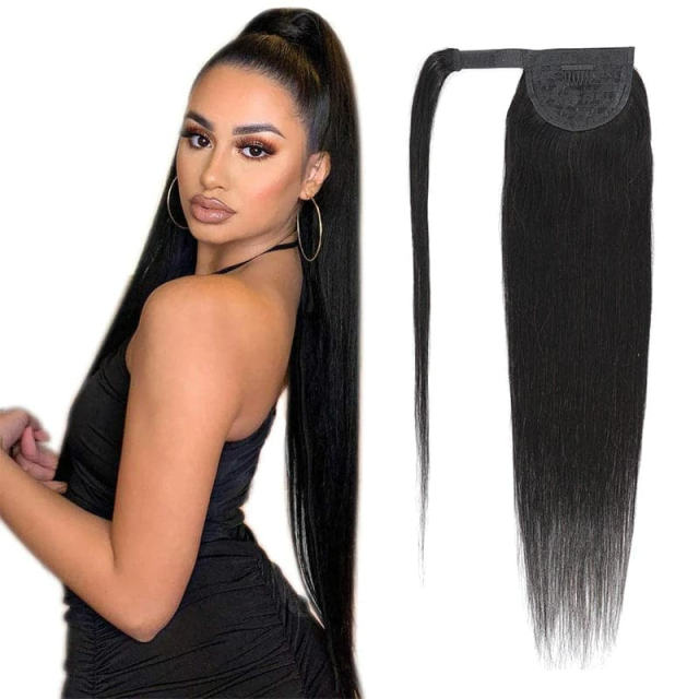 Donors Straight Wrap Around Ponytail Human Hair Extensions Natural Color Hairpiece