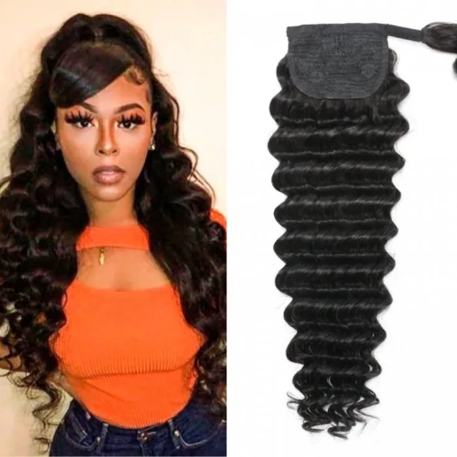 Donors Deep Wave Clip In Weave Ponytail Mink Hair Extensions