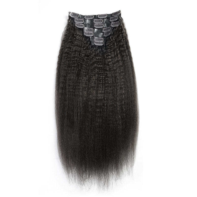 Donors Kinky Straight Mink Hair Seamless Clip-In 100% Hair Extensions 7Pcs/Set