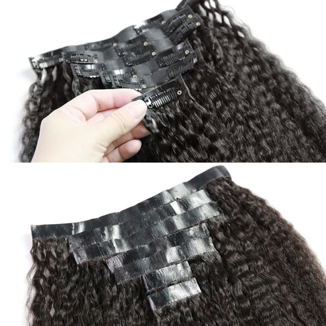 Donors Kinky Straight Mink Hair Seamless Clip-In 100% Hair Extensions 7Pcs/Set